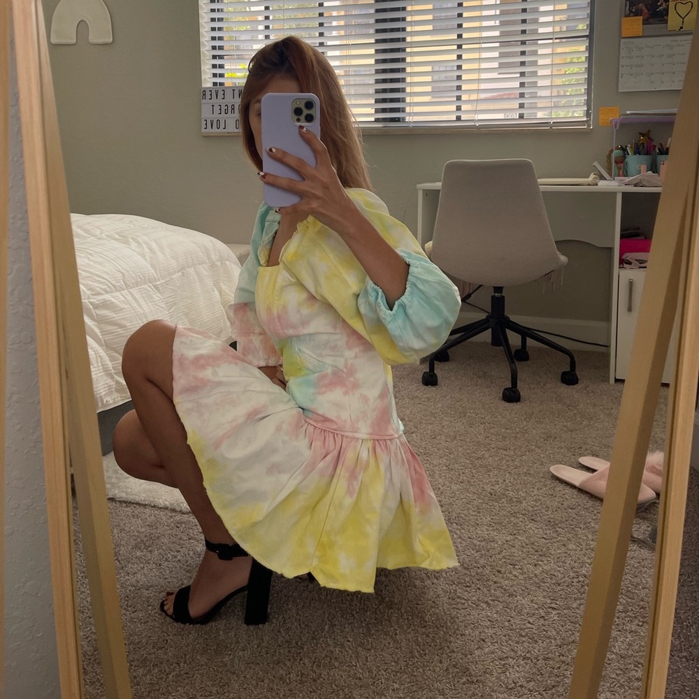 Chai mini dress rainbow radial tie dye